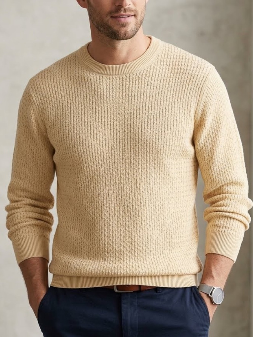 Tricots St. Raphael Collection Men's Beige Silk Cashmere Blend Crewneck Sweater